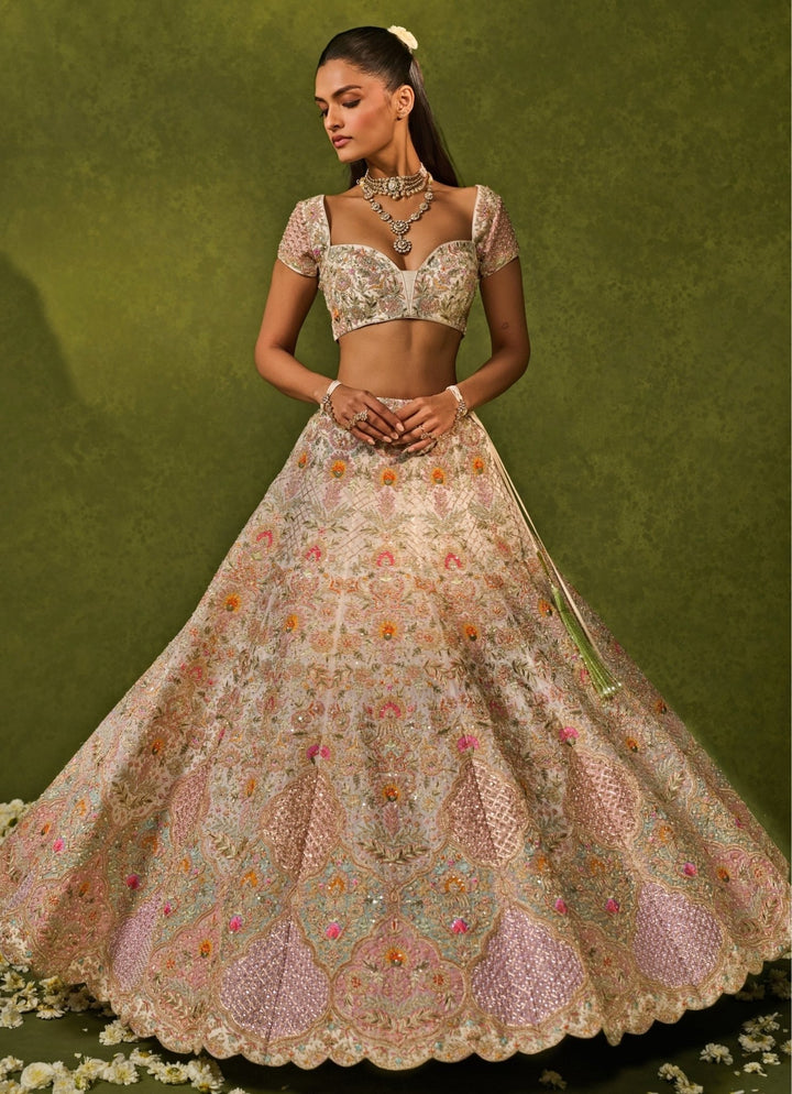 Ivory Organza Lehenga Chamee & Palak - Fabilicious Fashion