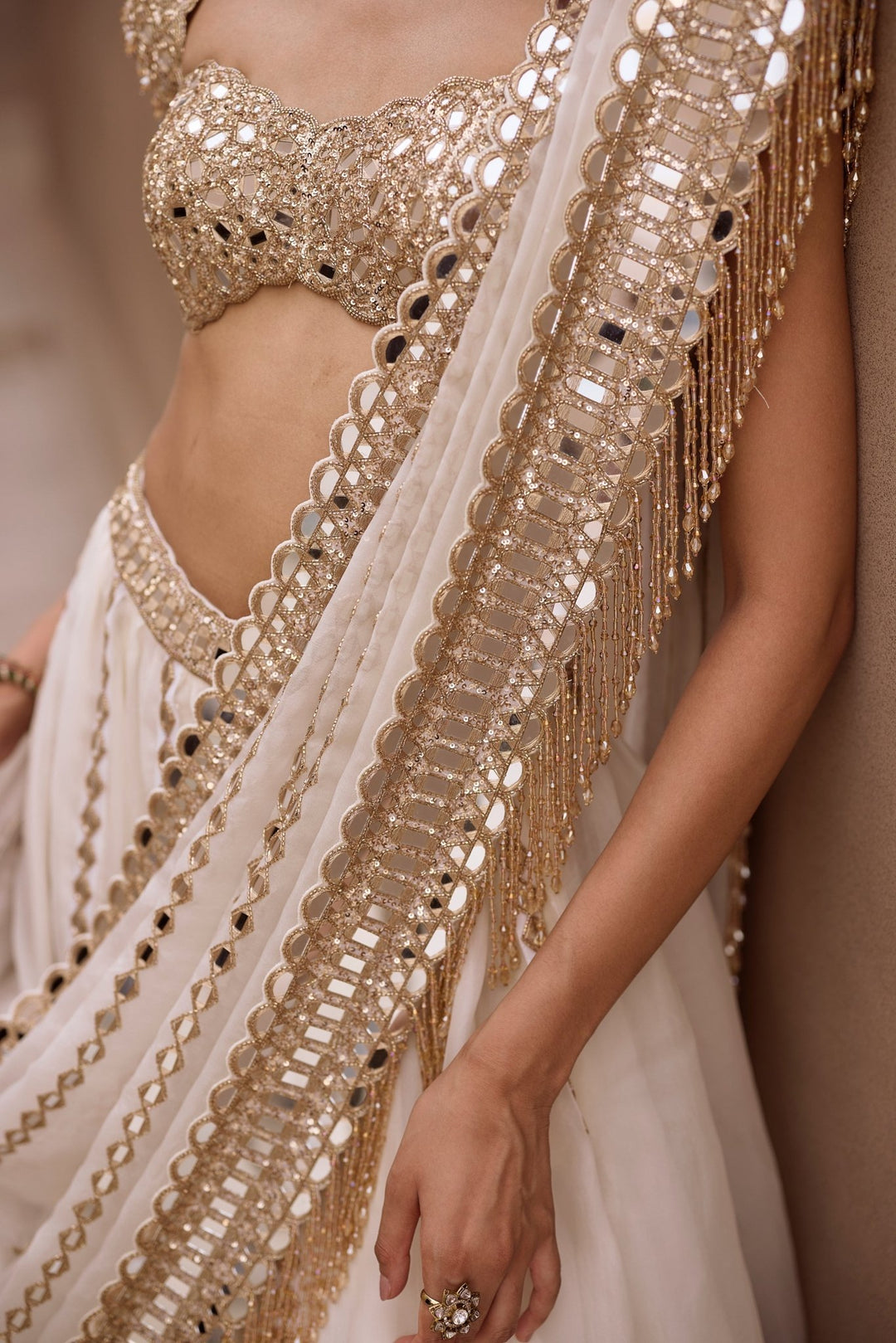 Vvani by Vani Vats Ivory Organza Linear LehengaFabilicious Fashion