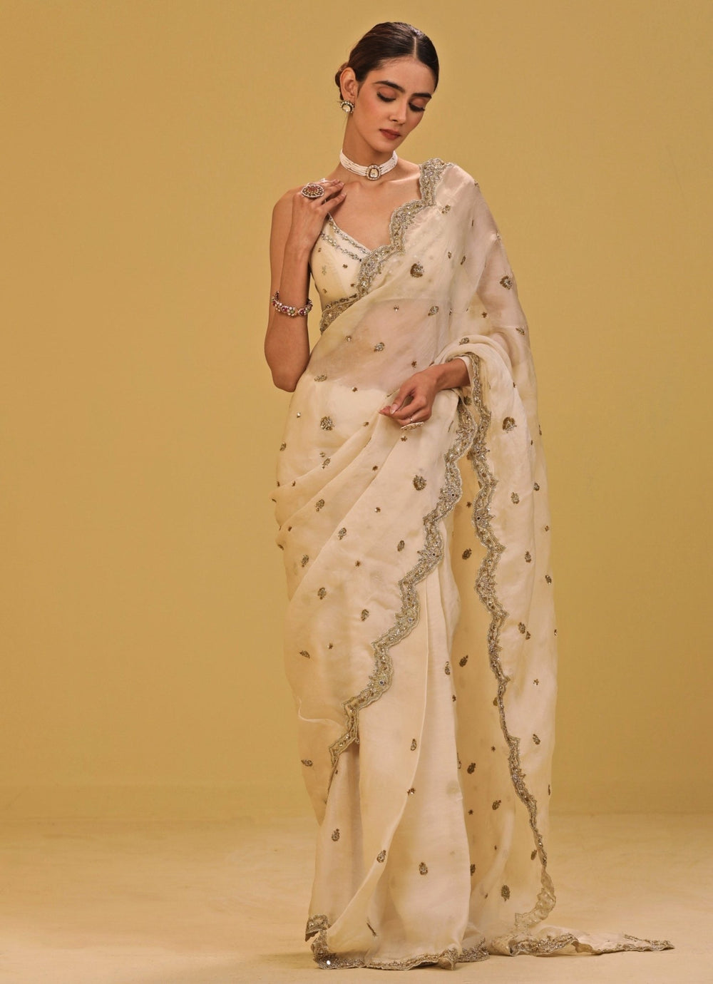 Esha Koul Ivory Organza Saree SetFabilicious Fashion