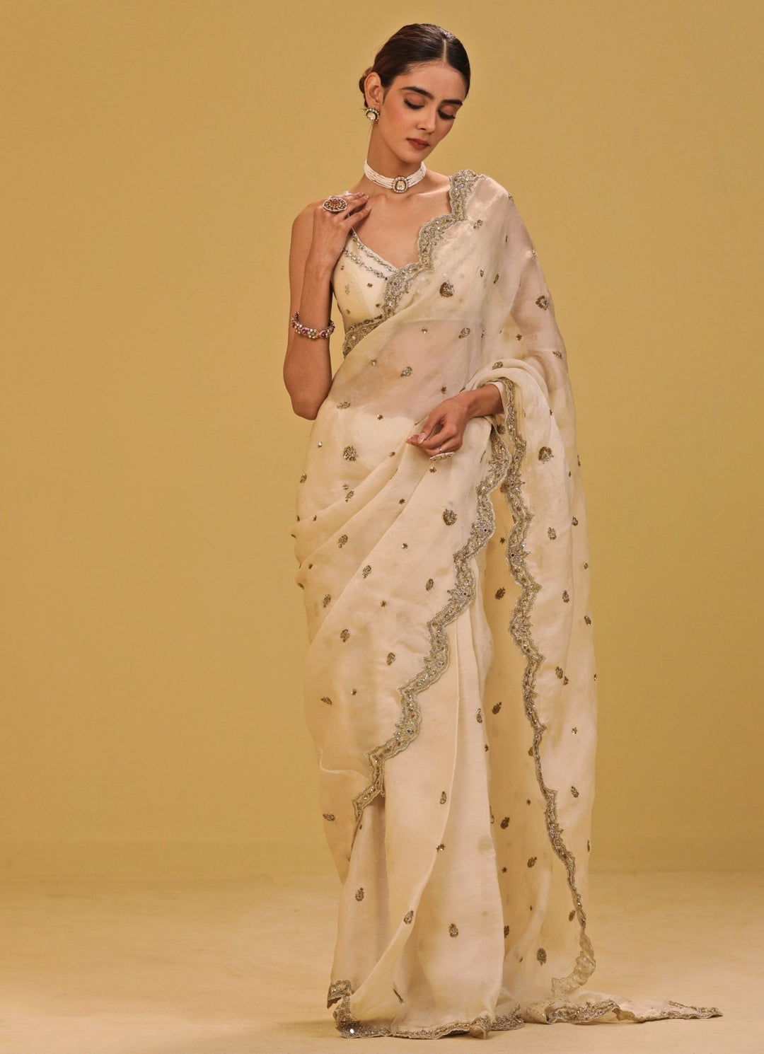 Esha Koul Ivory Organza Saree SetFabilicious Fashion