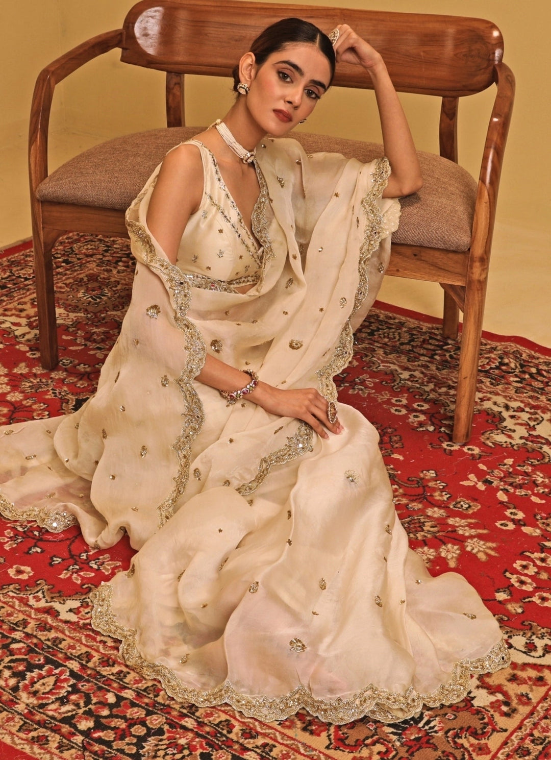 Esha Koul Ivory Organza Saree SetFabilicious Fashion