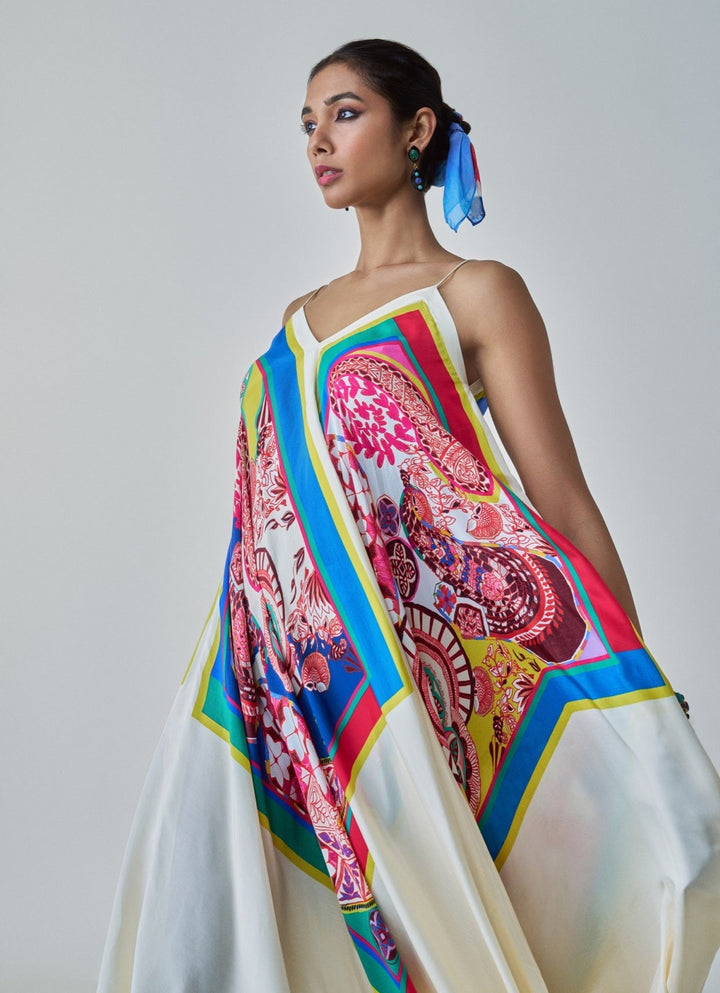Ivory Paisley Print Dress Saaksha & Kinni - Fabilicious Fashion