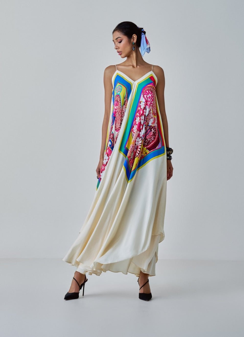 Ivory Paisley Print Dress Saaksha & Kinni - Fabilicious Fashion