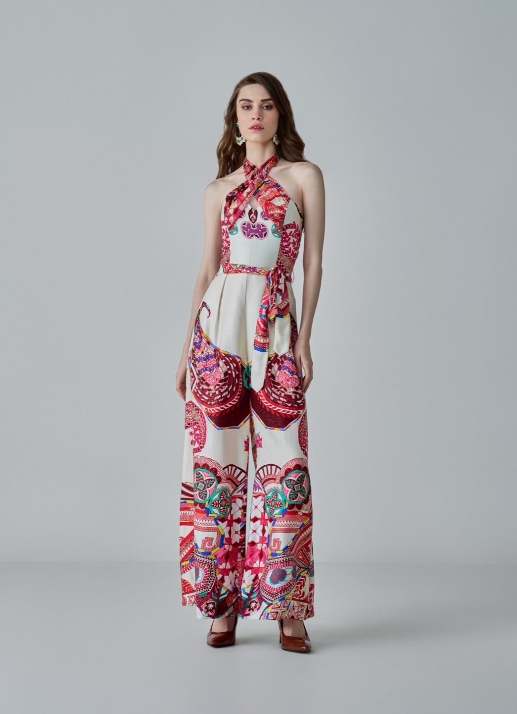 Ivory Paisley Print Jumpsuit Saaksha & Kinni - Fabilicious Fashion