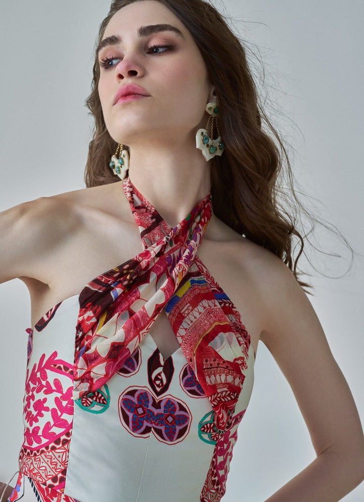 Ivory Paisley Print Jumpsuit Saaksha & Kinni - Fabilicious Fashion