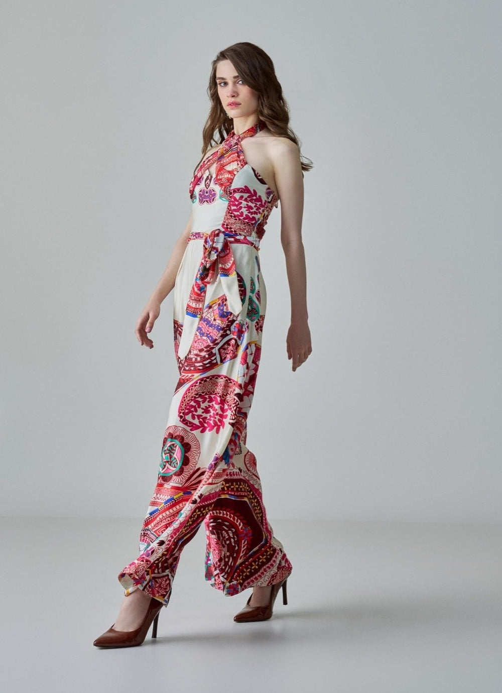 Ivory Paisley Print Jumpsuit Saaksha & Kinni - Fabilicious Fashion