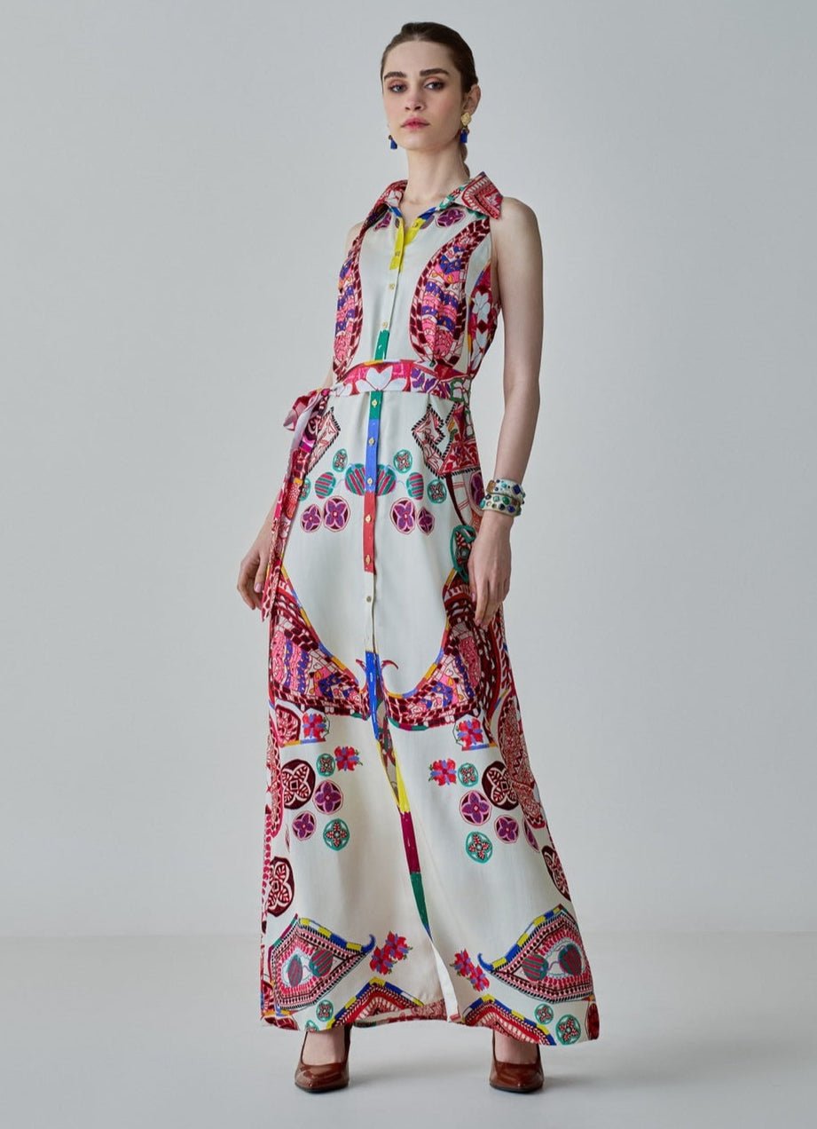 Ivory Paisley Print Shirt Dress Saaksha & Kinni - Fabilicious Fashion