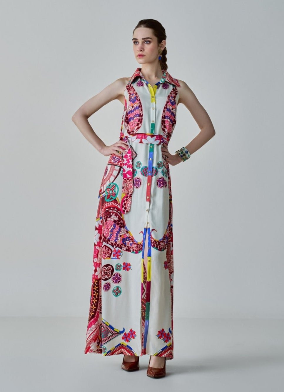 Ivory Paisley Print Shirt Dress Saaksha & Kinni - Fabilicious Fashion