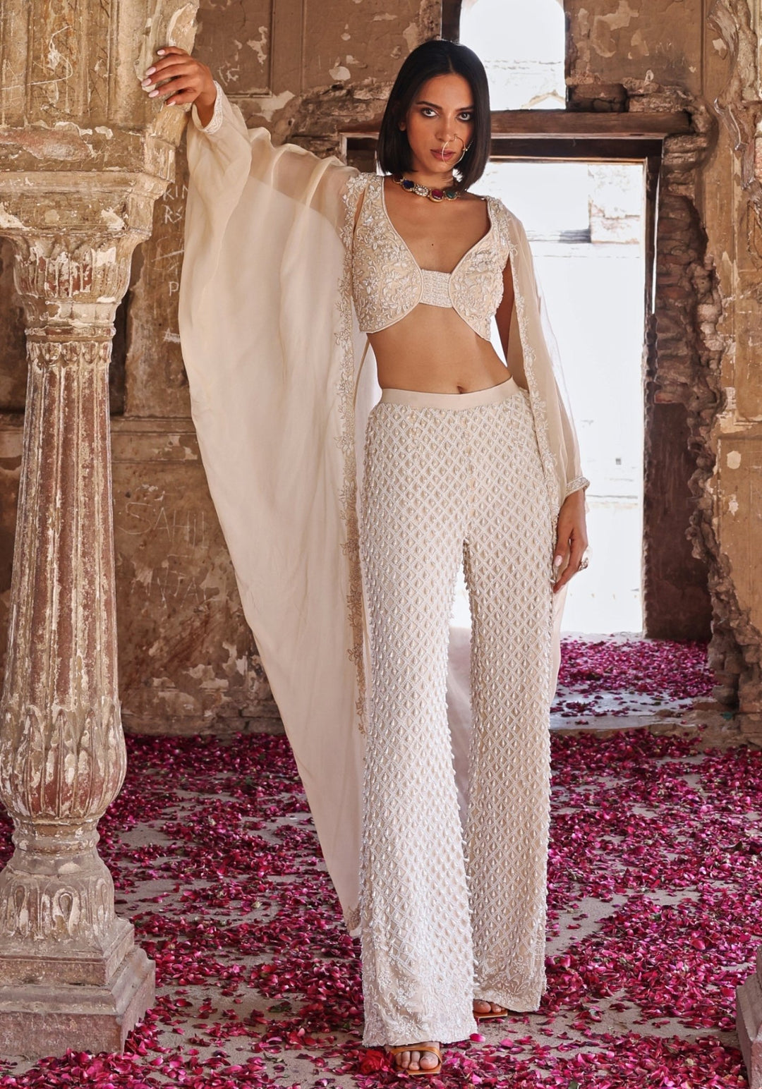Ivory Pants Set With Cape Seema Thukral - Fabilicious Fashion