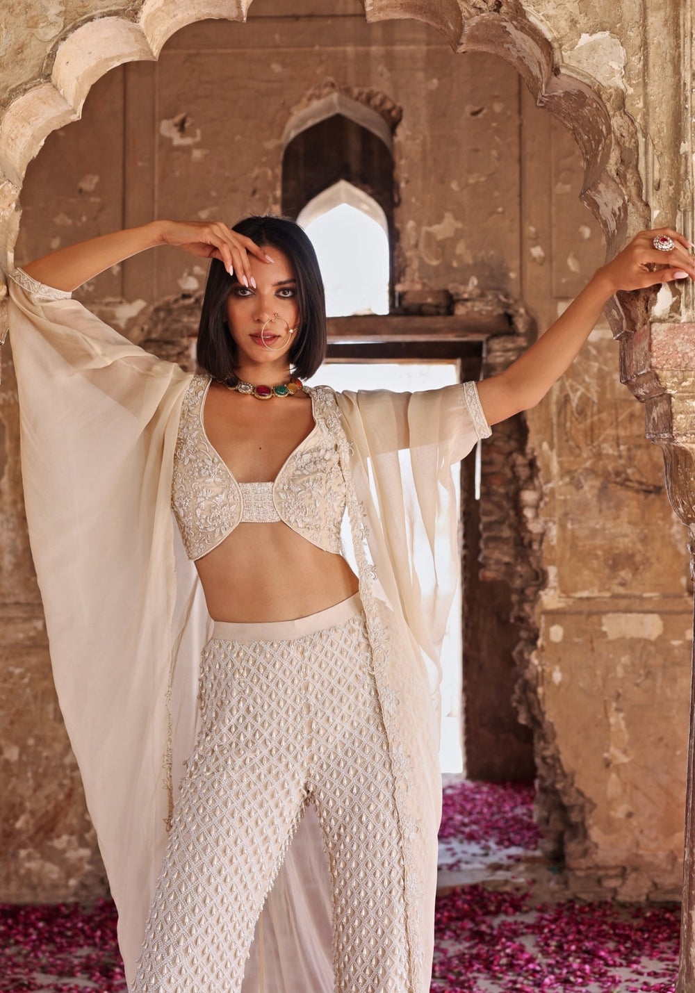 Ivory Pants Set With Cape Seema Thukral - Fabilicious Fashion