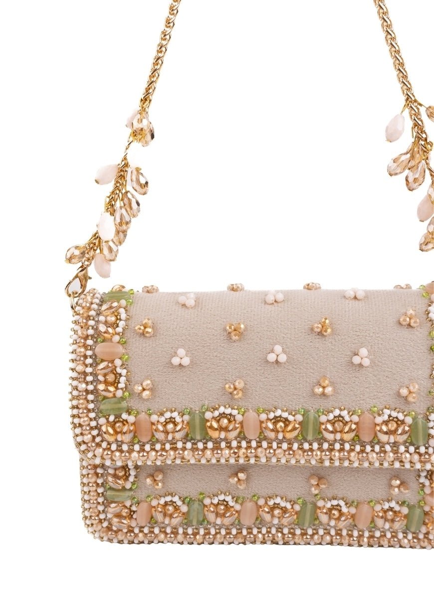 Ivory & Pastel Suede Embellished Clutch House of Kosha - Fabilicious Fashion