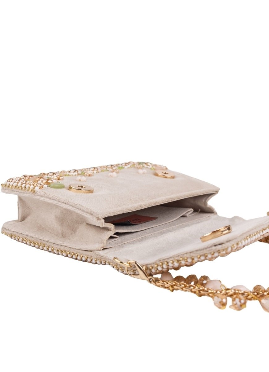 Ivory &amp; Pastel Suede Embellished Clutch House of Kosha - Fabilicious Fashion