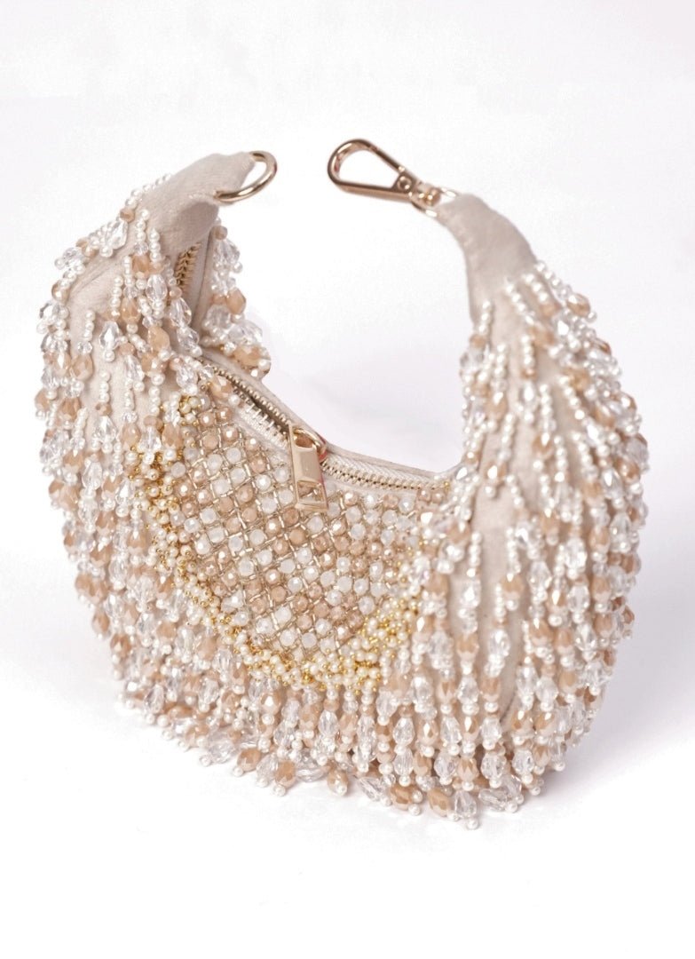 Ivory Pastel Suede Embellished Hobo Bag House of Kosha - Fabilicious Fashion