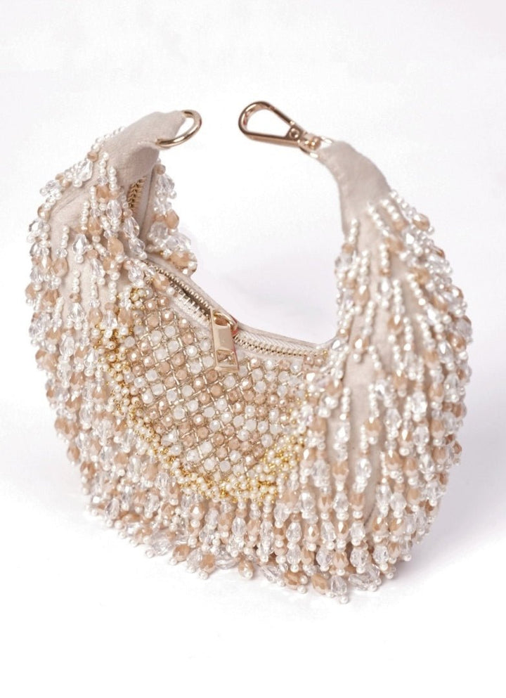 Ivory Pastel Suede Embellished Hobo Bag House of Kosha - Fabilicious Fashion