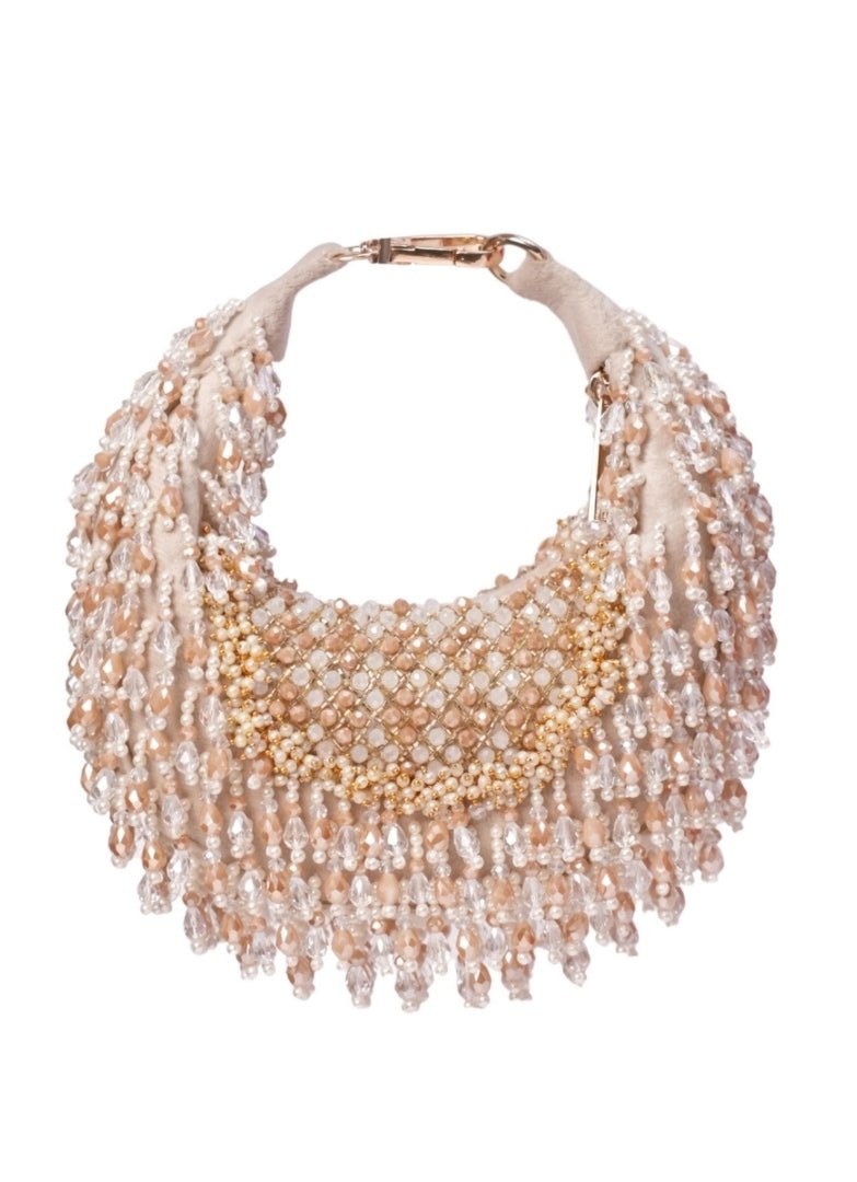 Ivory Pastel Suede Embellished Hobo Bag House of Kosha - Fabilicious Fashion