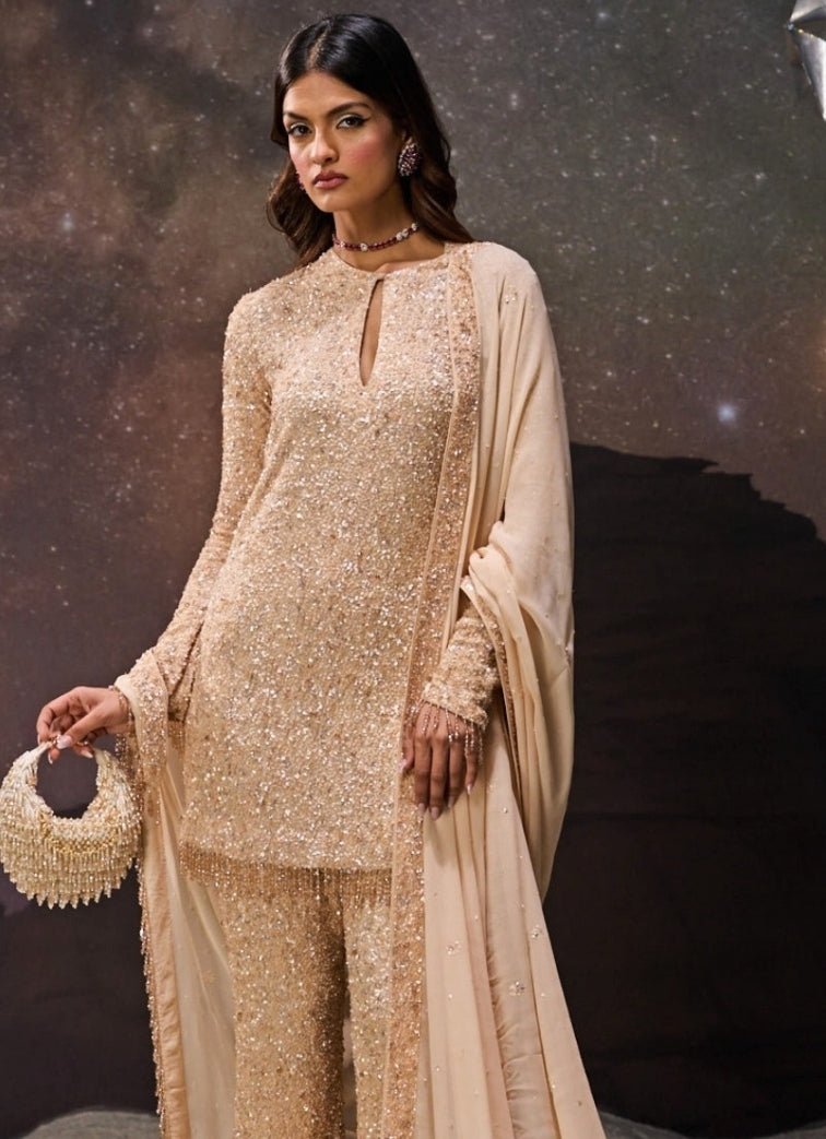 Ivory Pastel Suede Embellished Hobo Bag House of Kosha - Fabilicious Fashion