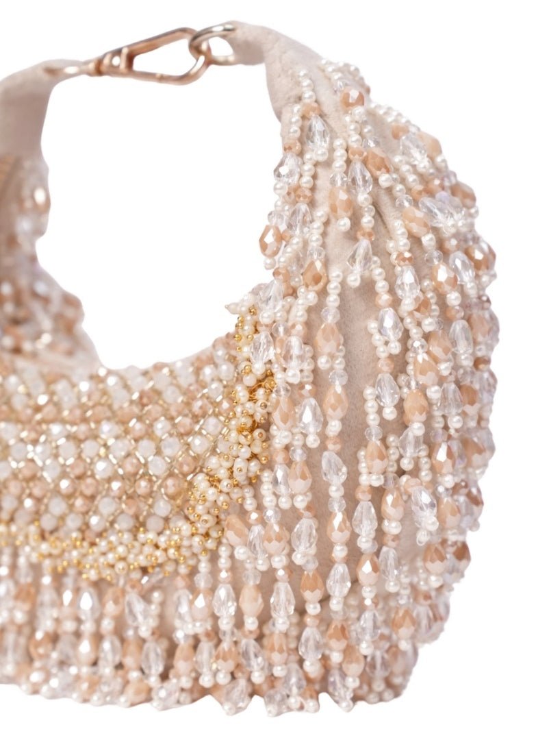 Ivory Pastel Suede Embellished Hobo Bag House of Kosha - Fabilicious Fashion