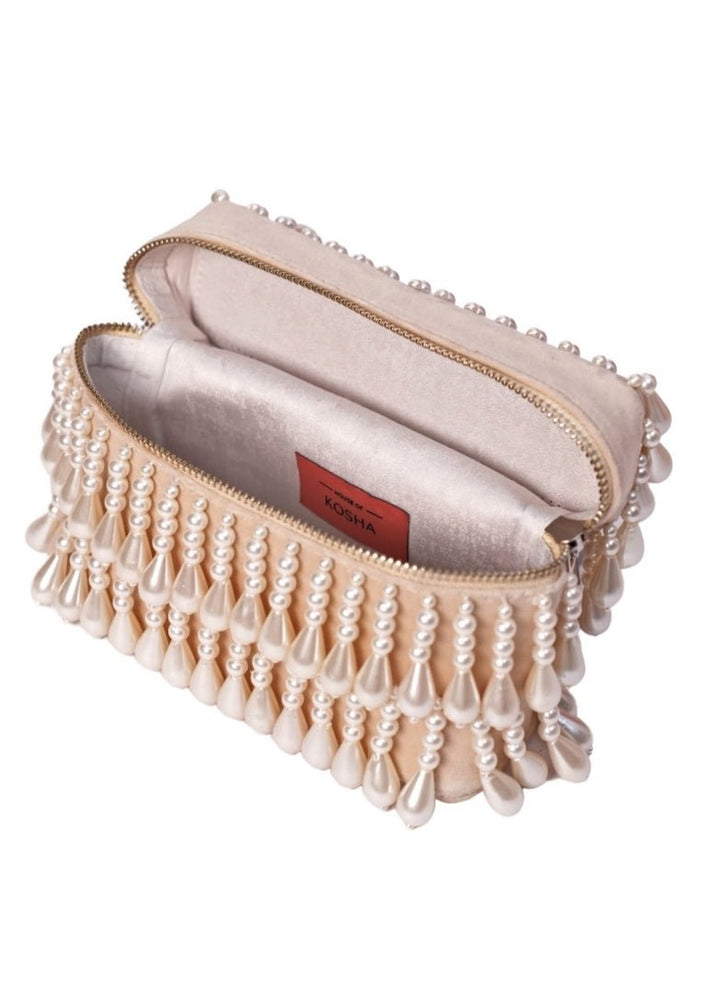 Ivory Pearl Embellished Vanity Bag House of Kosha - Fabilicious Fashion