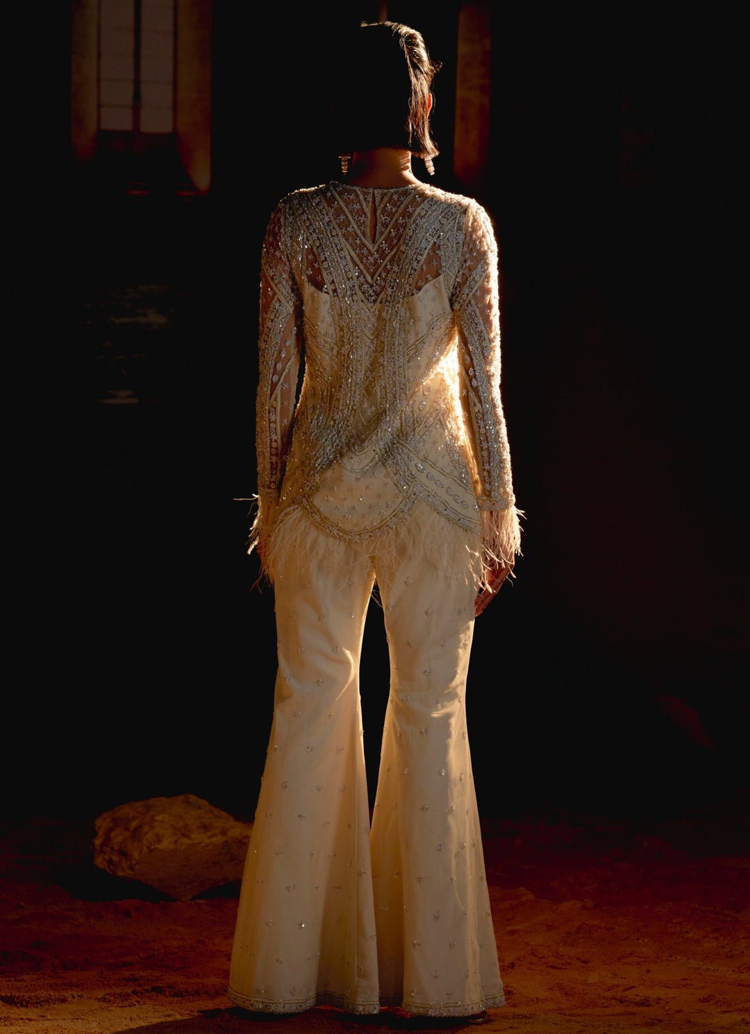Ivory Pearl Embroidered Short Kurta Sharara Set Mani Bhatia - Fabilicious Fashion