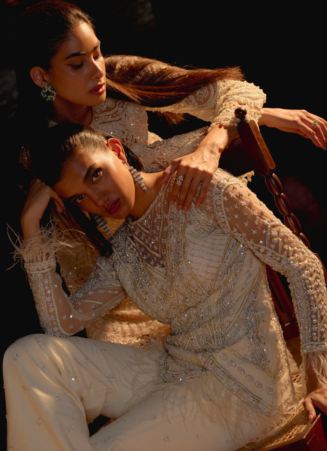 Ivory Pearl Embroidered Short Kurta Sharara Set Mani Bhatia - Fabilicious Fashion