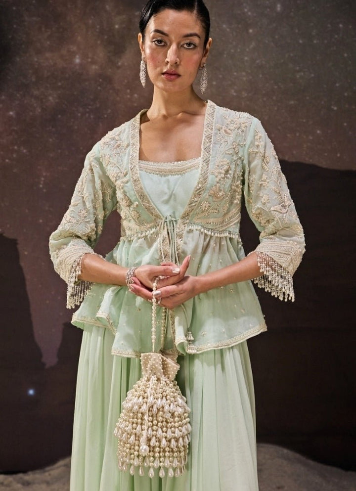 Ivory Pearl Suede Bucket Bag House of Kosha - Fabilicious Fashion