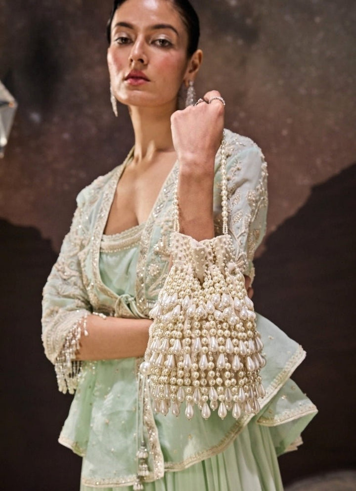 Ivory Pearl Suede Bucket Bag House of Kosha - Fabilicious Fashion