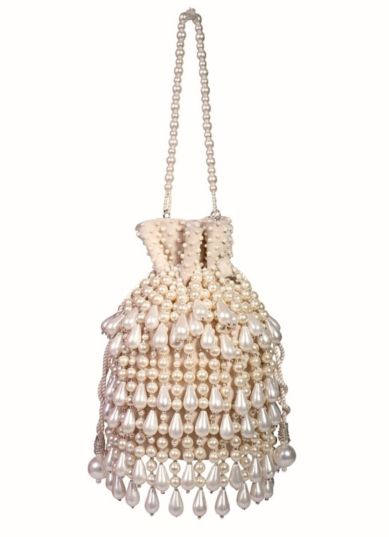 Ivory Pearl Suede Bucket Bag House of Kosha - Fabilicious Fashion