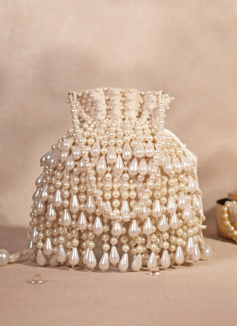 Ivory Pearl Suede Embellished Potli House of Kosha - Fabilicious Fashion