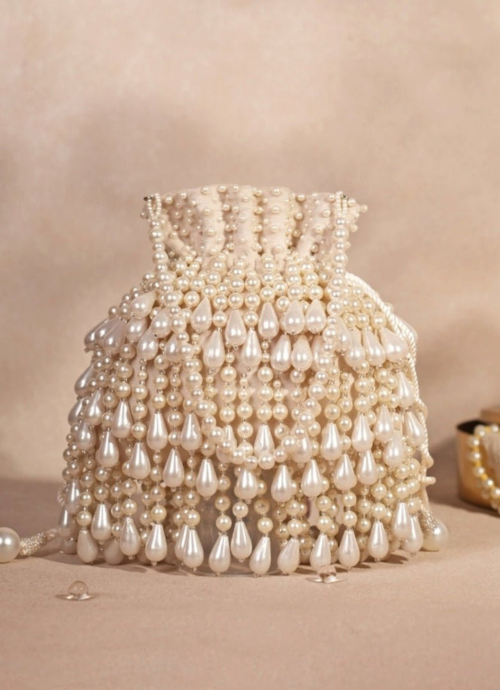 Ivory Pearl Suede Embellished Potli House of Kosha - Fabilicious Fashion