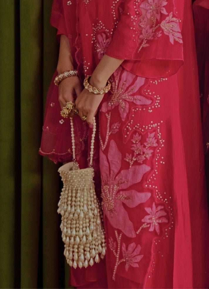 Ivory Pearl Suede Embellished Potli House of Kosha - Fabilicious Fashion