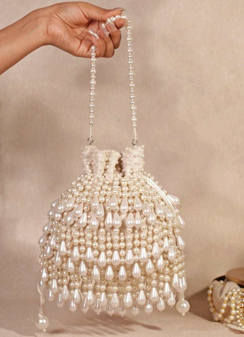 Ivory Pearl Suede Embellished Potli House of Kosha - Fabilicious Fashion