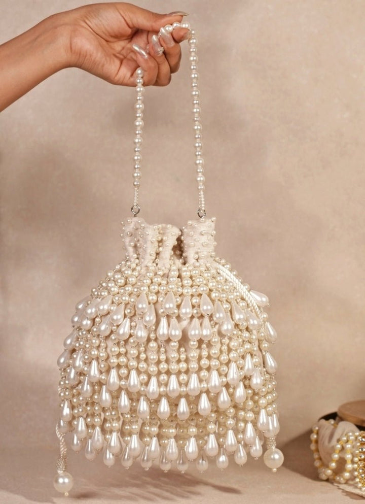 Ivory Pearl Suede Embellished Potli House of Kosha - Fabilicious Fashion