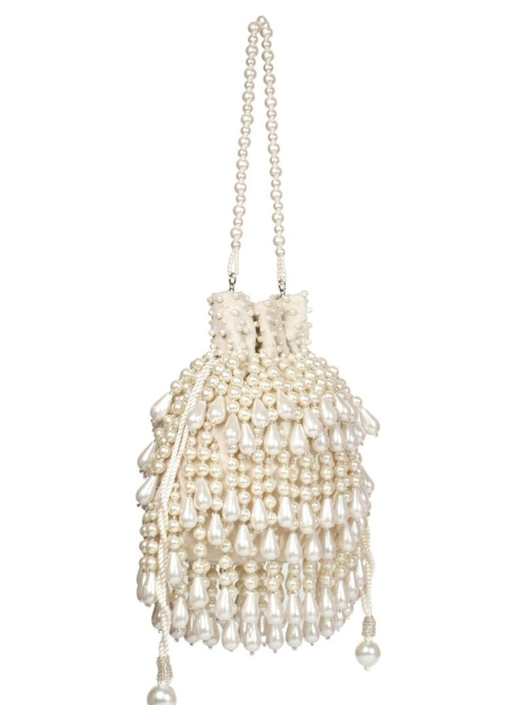 Ivory Pearl Suede Embellished Potli House of Kosha - Fabilicious Fashion