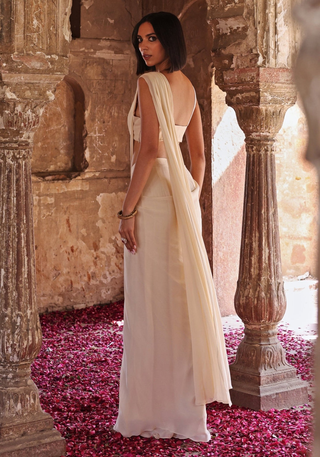 Ivory Pre-Stitched Saree set with Cape Seema Thukral - Fabilicious Fashion