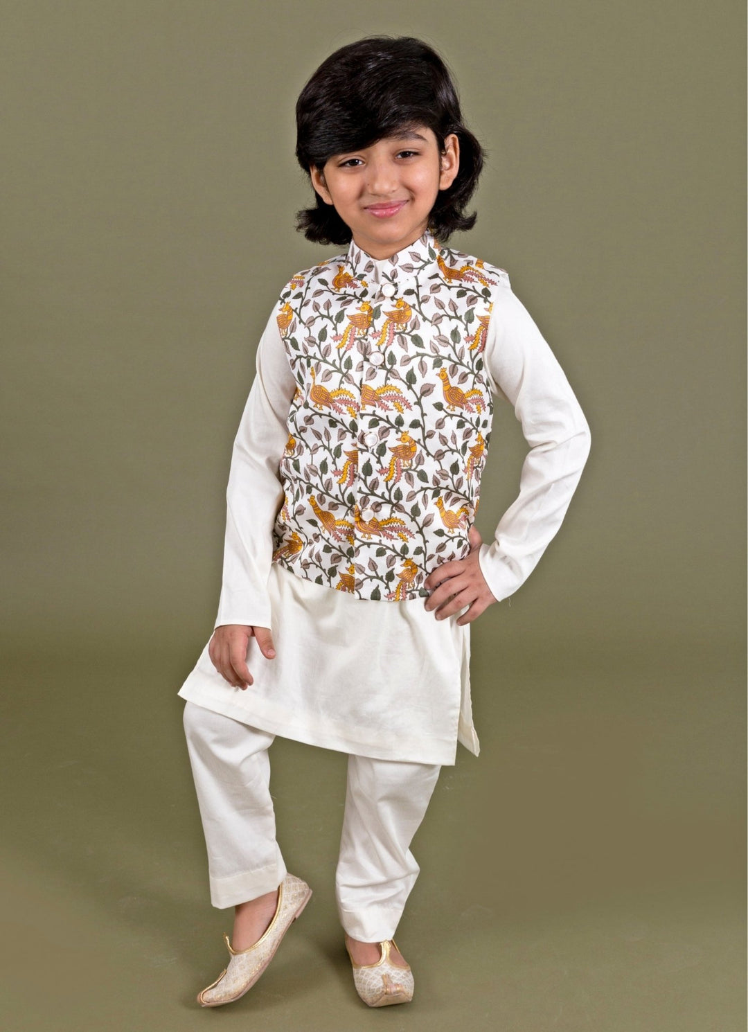 Ivory Printed Chanderi Bundi Set Chotibuti - Fabilicious Fashion