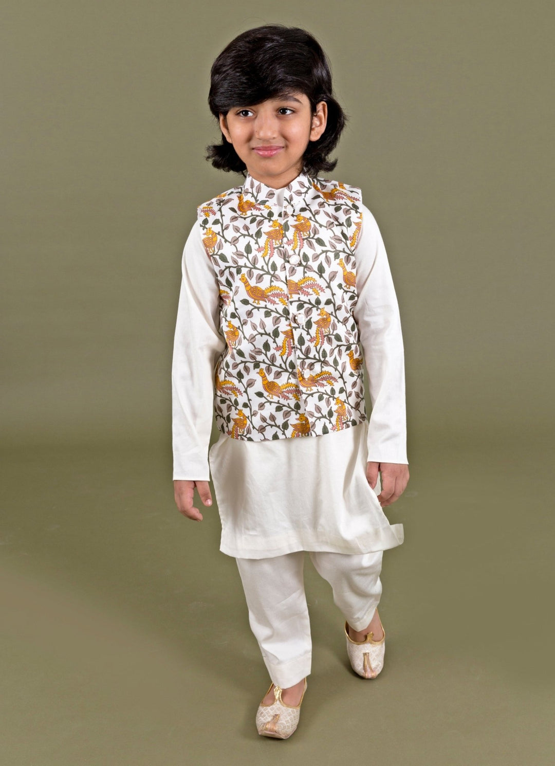 Ivory Printed Chanderi Bundi Set Chotibuti - Fabilicious Fashion