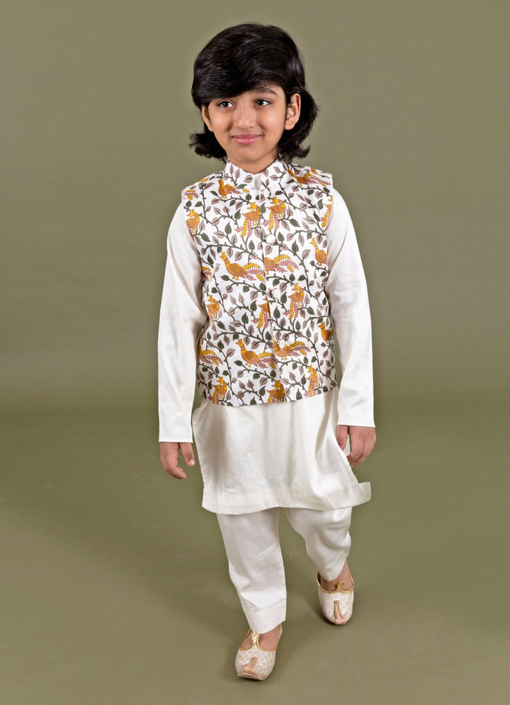 Ivory Printed Chanderi Bundi Set Chotibuti - Fabilicious Fashion