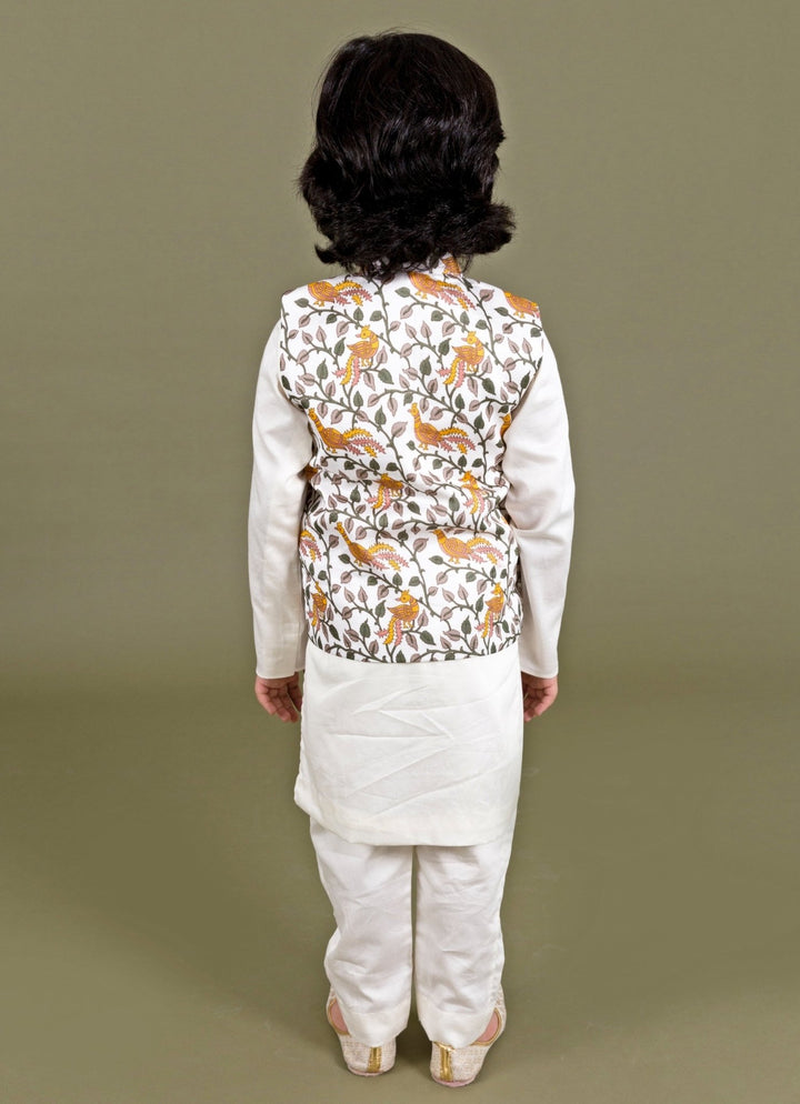 Ivory Printed Chanderi Bundi Set Chotibuti - Fabilicious Fashion