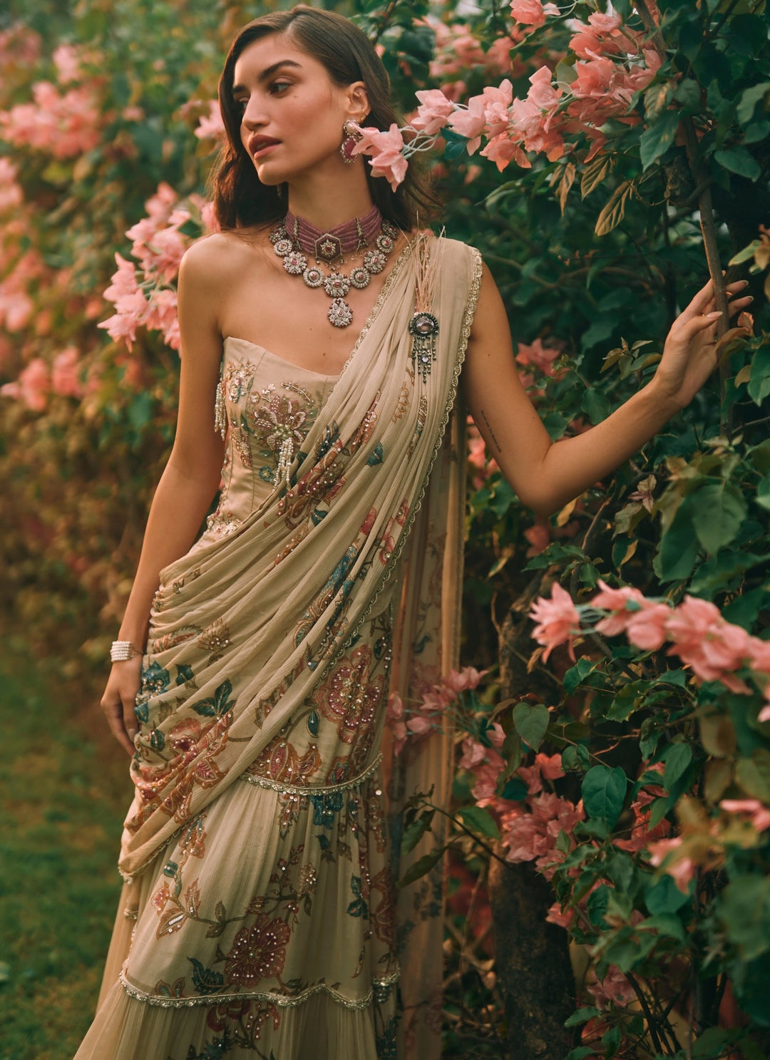 Paulmi and Harsh Ivory Printed Chiffon Corset Saree SetFabilicious Fashion