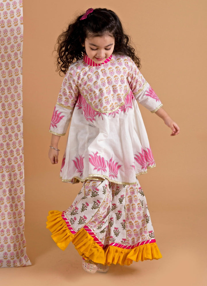 Ivory Printed Cotton Kurta Sharara Set Chotibuti - Fabilicious Fashion