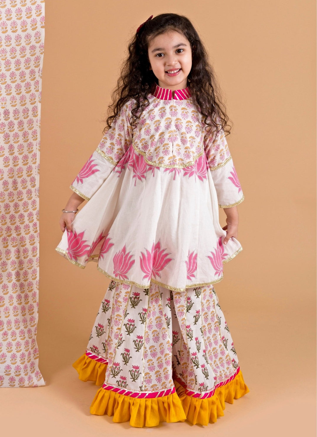 Ivory Printed Cotton Kurta Sharara Set Chotibuti - Fabilicious Fashion