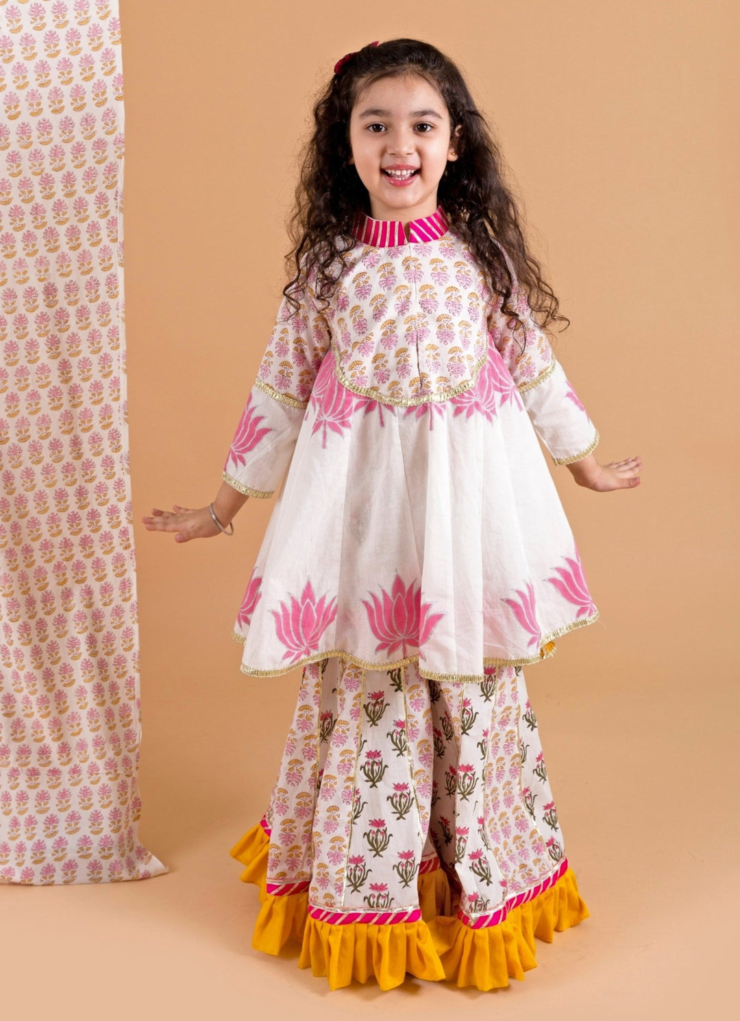Ivory Printed Cotton Kurta Sharara Set Chotibuti - Fabilicious Fashion