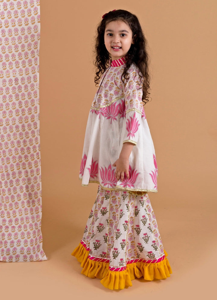 Ivory Printed Cotton Kurta Sharara Set Chotibuti - Fabilicious Fashion