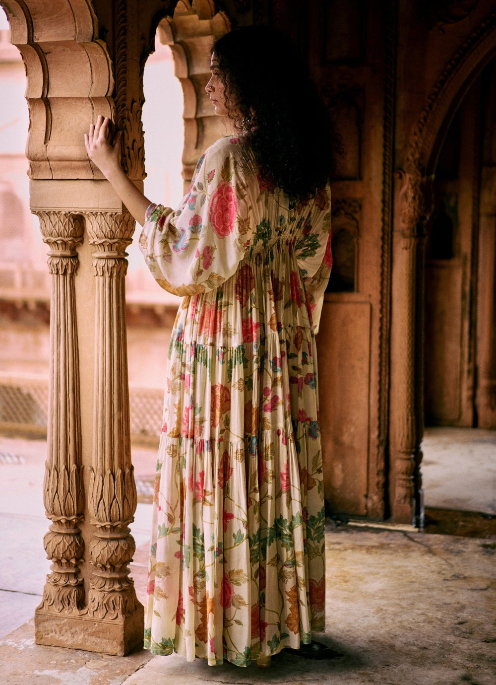 Ivory Printed Crepe Kaftan Set Paulmi and Harsh - Fabilicious Fashion