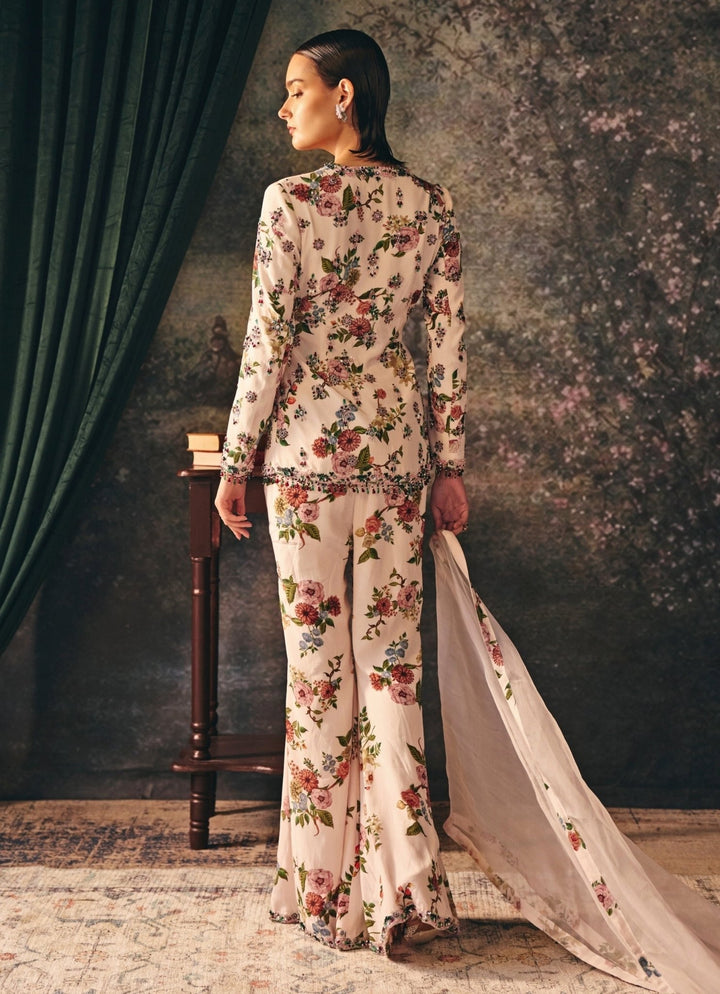 Ivory Printed Crepe Kurta Palazzo Set Mani Bhatia - Fabilicious Fashion