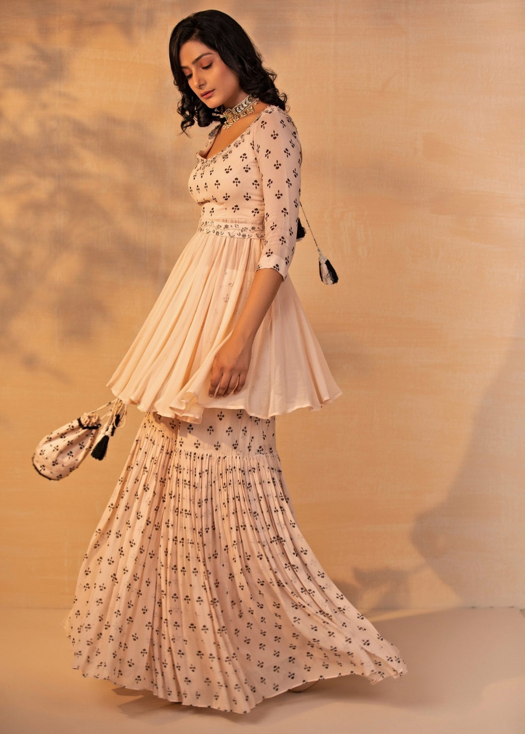 Ivory Printed Georgette Kurta Garara Set Esha Koul - Fabilicious Fashion