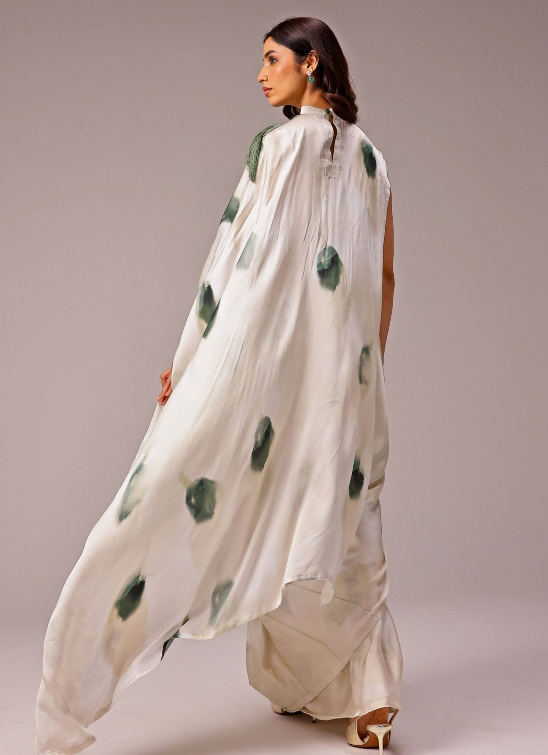 Studio Surbhi Ivory Printed Georgette Satin Pre-Draped SareeFabilicious Fashion