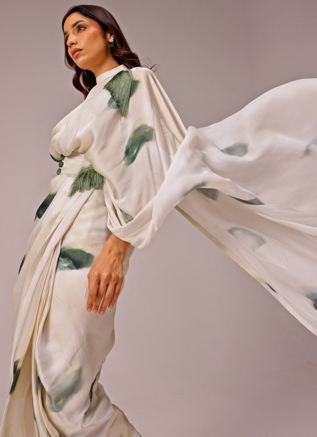 Studio Surbhi Ivory Printed Georgette Satin Pre-Draped SareeFabilicious Fashion