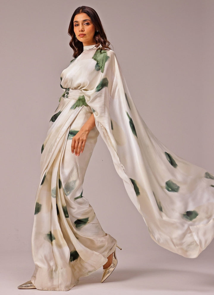 Studio Surbhi Ivory Printed Georgette Satin Pre-Draped SareeFabilicious Fashion