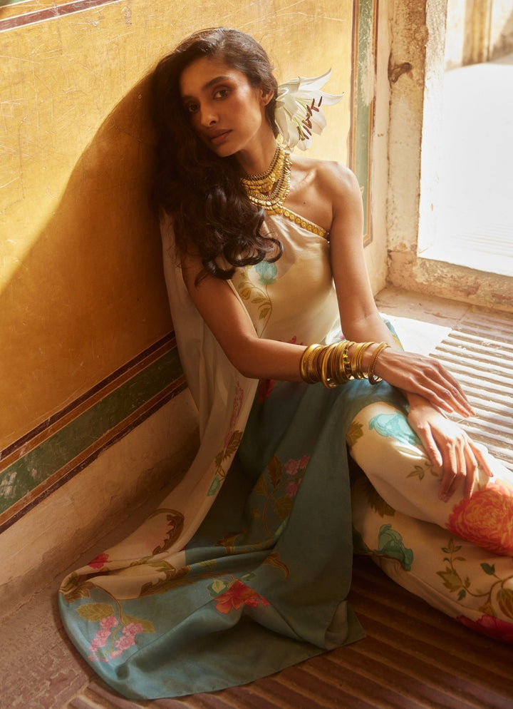 Ivory Printed One Shoulder Dress Set Paulmi and Harsh - Fabilicious Fashion